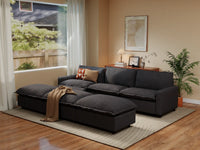Modular Cero Reclining Sectionals | 6-Piece Grey Linen Large Space Pit Sectionals 3-Seater with 3-Ottomans