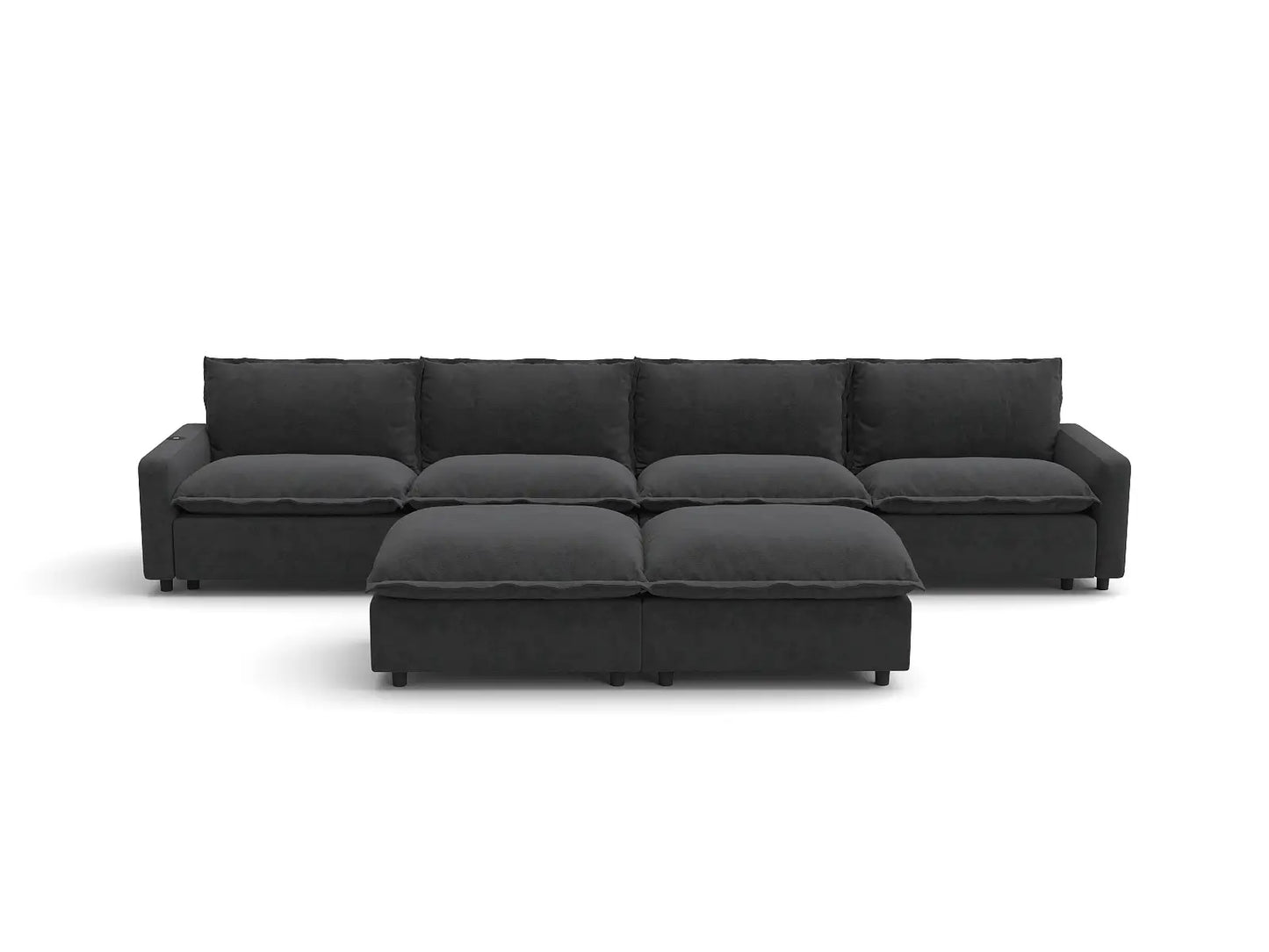 Modular Cero Recliner Sofa Set for Living Room | 6-Piece Grey Linen Large Space Sofa Sets 4-Seater with 2-Ottomans