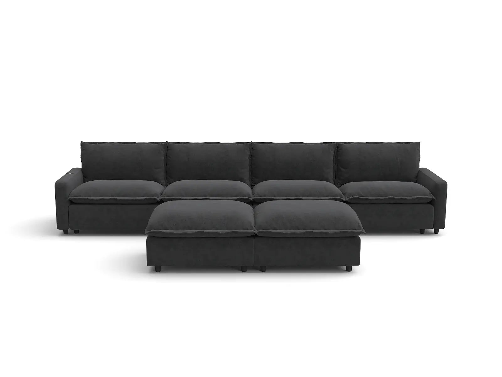 Modular Cero Recliner Sofa Set for Living Room | 6-Piece Grey Linen Large Space Sofa Sets 4-Seater with 2-Ottomans