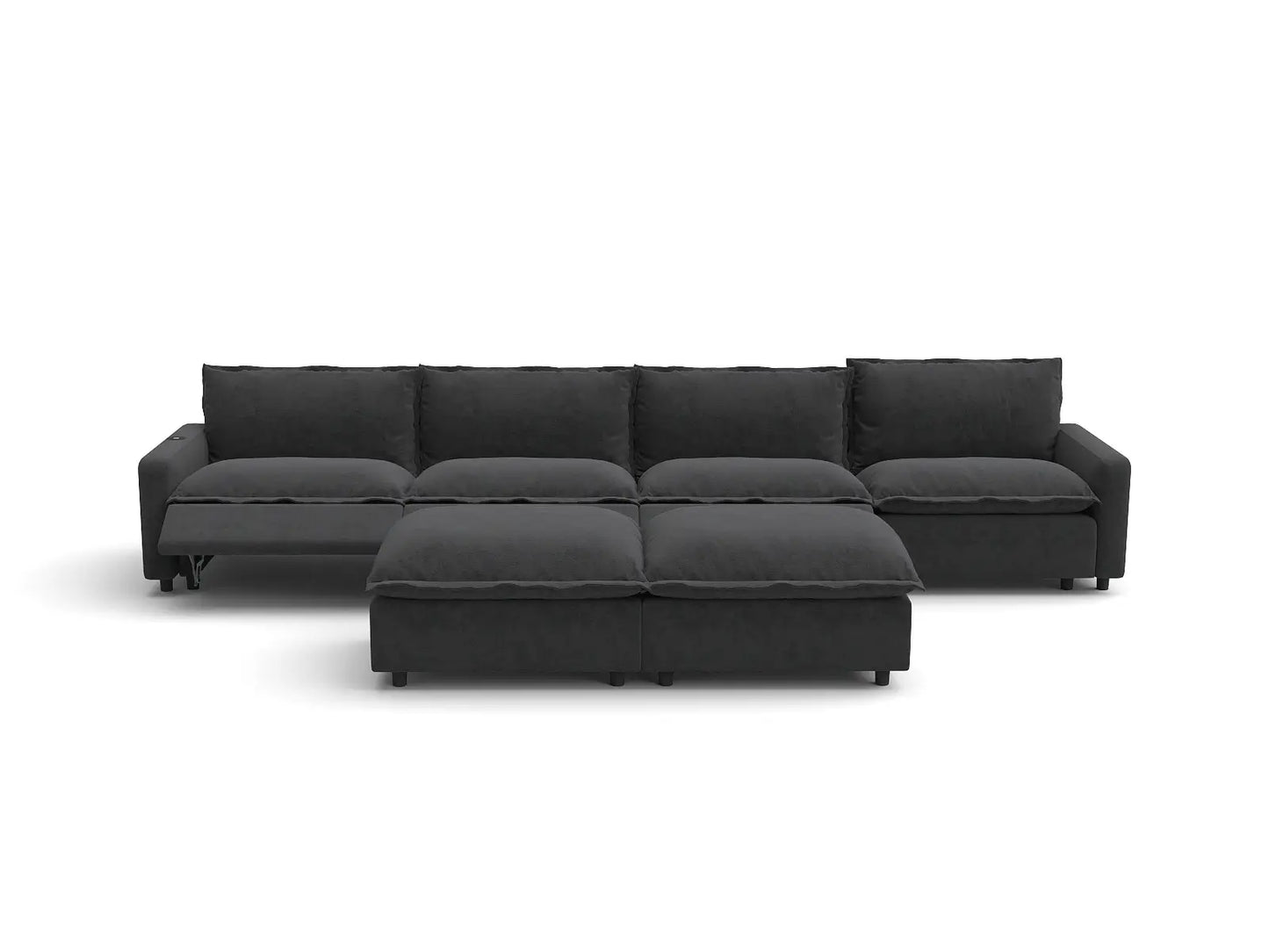 Modular Cero Recliner Sofa Set for Living Room | 6-Piece Grey Linen Large Space Sofa Sets 4-Seater with 2-Ottomans