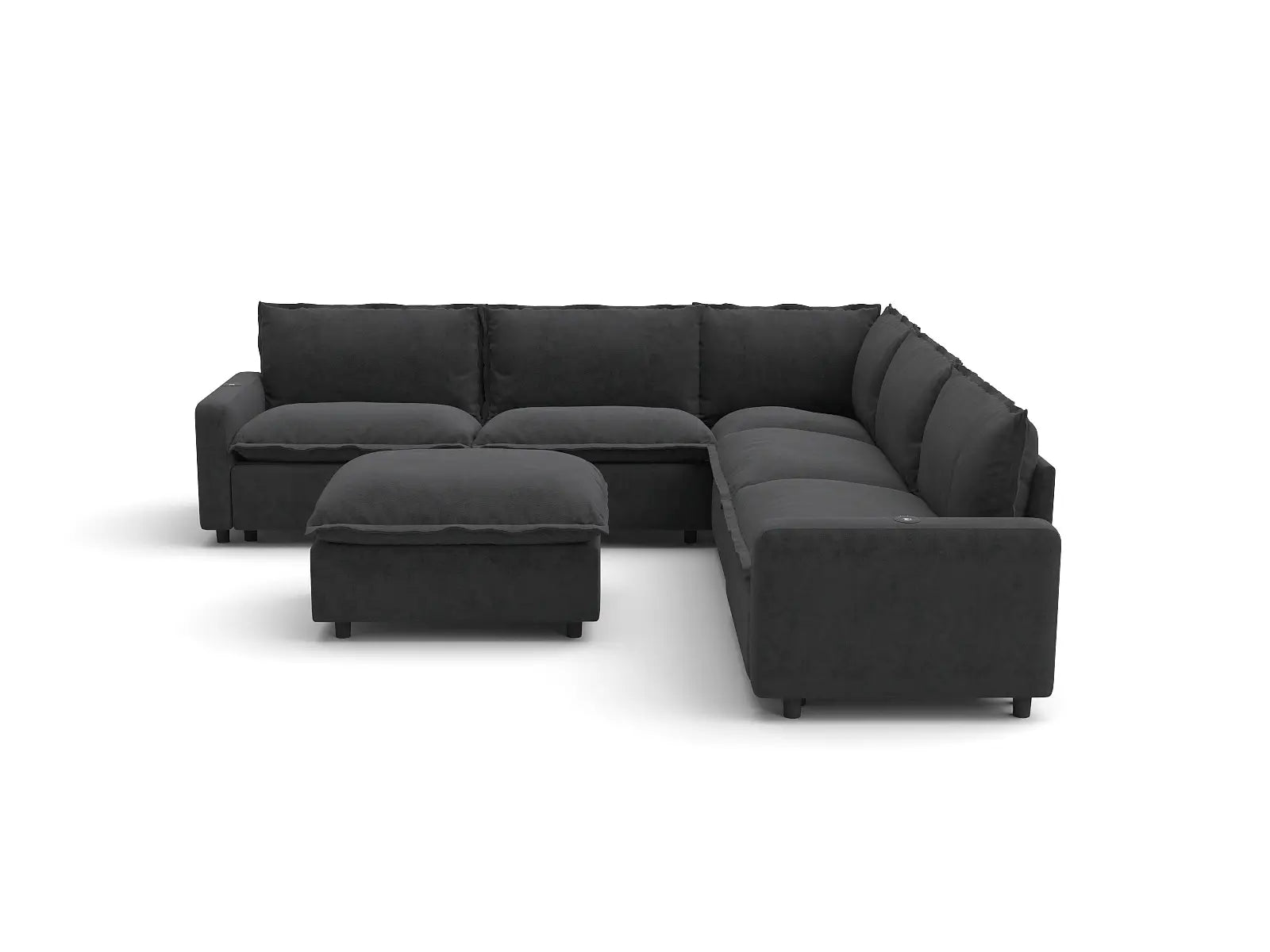 Modular Cero Power Reclining Sofa Set | 6-Piece Grey Linen Large Space Sofa Sets 5-Seater with 1-Ottoman