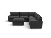 Modular Cero Power Reclining Sofa Set | 6-Piece Grey Linen Large Space Sofa Sets 5-Seater with 1-Ottoman