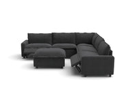 Modular Cero Power Reclining Sofa Set | 6-Piece Grey Linen Large Space Sofa Sets 5-Seater with 1-Ottoman
