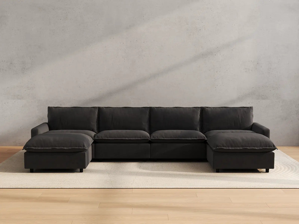 Modular Cero Modular Sectionals | 6-Piece Grey Linen Large Space U-Shaped Sectionals 4-Seater with 2-Ottomans