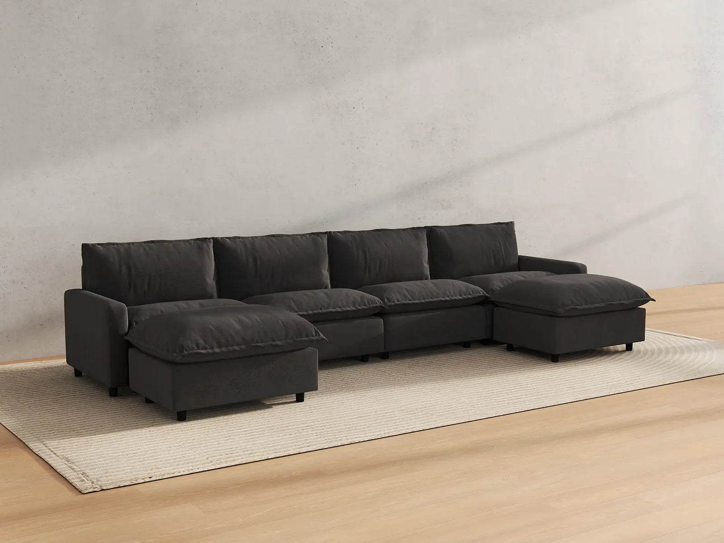 Modular Cero Modular Sectionals | 6-Piece Grey Linen Large Space U-Shaped Sectionals 4-Seater with 2-Ottomans