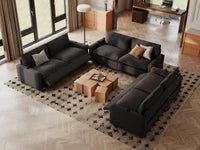 Modular Cero Reclining Sectionals | 6-Piece Grey Linen Large Space U-Shaped Sectionals 6-Seater