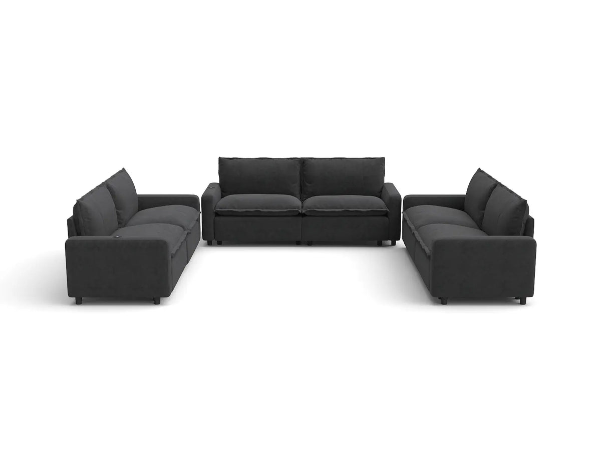 Modular Cero Reclining Sectionals | 6-Piece Grey Linen Large Space U-Shaped Sectionals 6-Seater
