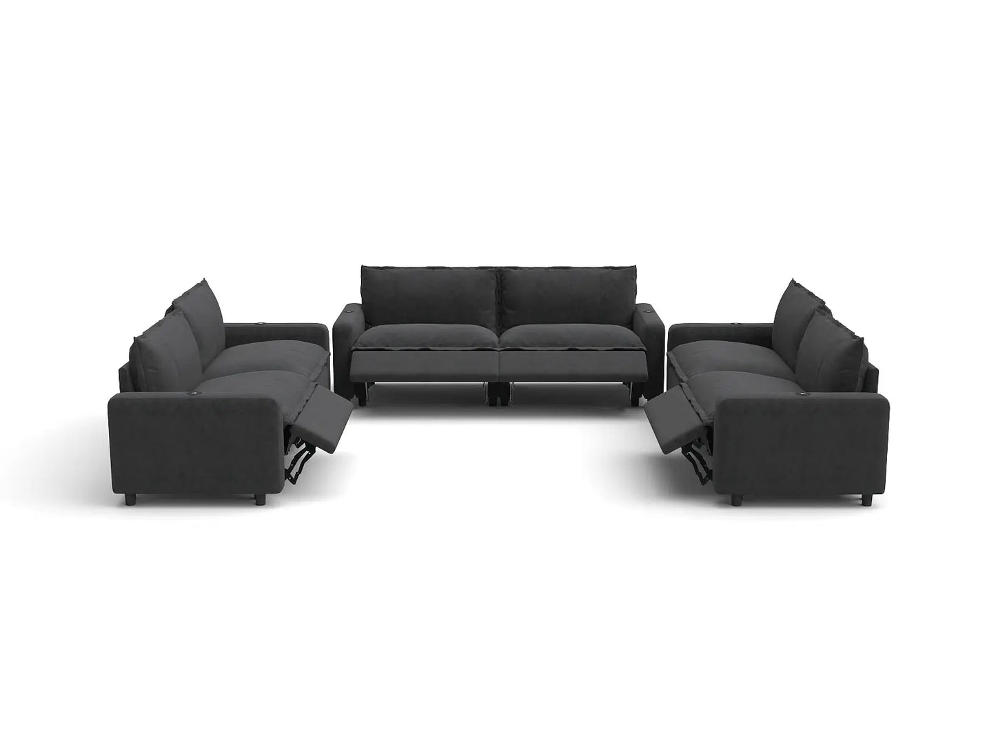Modular Cero Reclining Sectionals | 6-Piece Grey Linen Large Space U-Shaped Sectionals 6-Seater