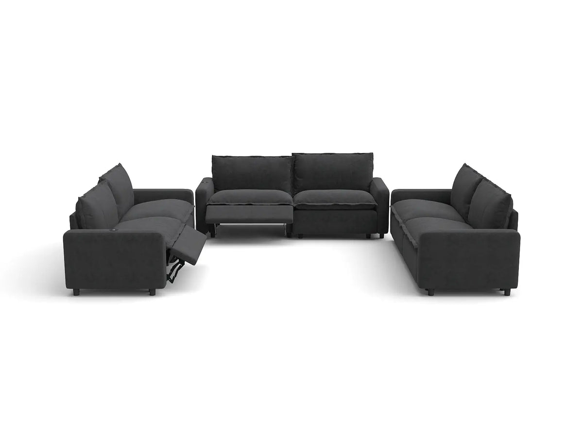 Modular Cero Reclining Sectionals | 6-Piece Grey Linen Large Space U-Shaped Sectionals 6-Seater