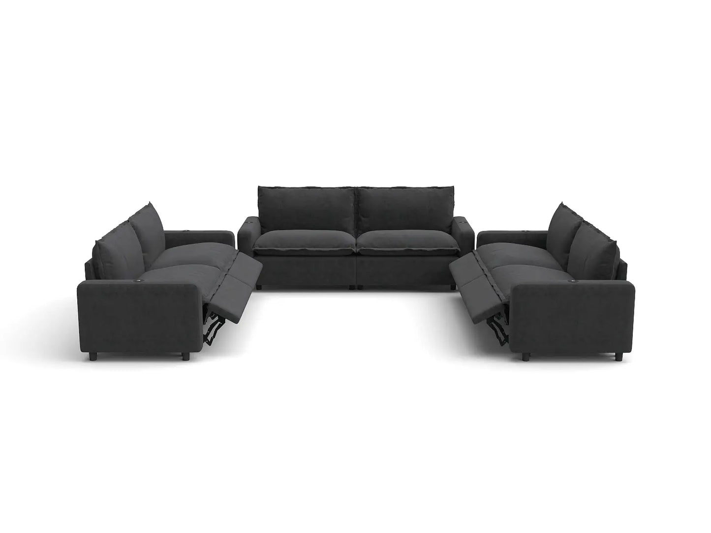 Modular Cero Reclining Sectionals | 6-Piece Grey Linen Large Space U-Shaped Sectionals 6-Seater