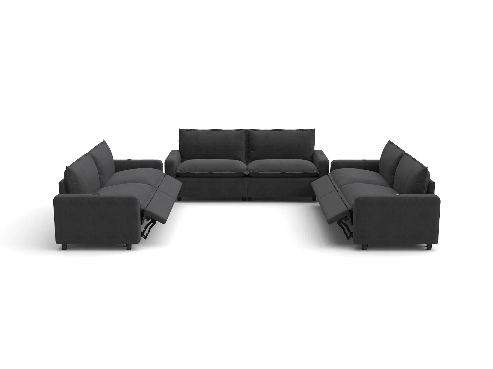 Modular Cero Reclining Sectionals | 6-Piece Grey Linen Large Space U-Shaped Sectionals 6-Seater