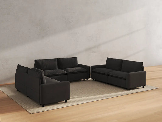 Modular Cero Modular Sectionals | 6-Piece Grey Linen Large Space U-Shaped Sectionals 6-Seater