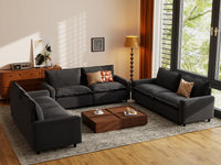 Modular Cero Modular Sectionals | 6-Piece Grey Linen Large Space U-Shaped Sectionals 6-Seater