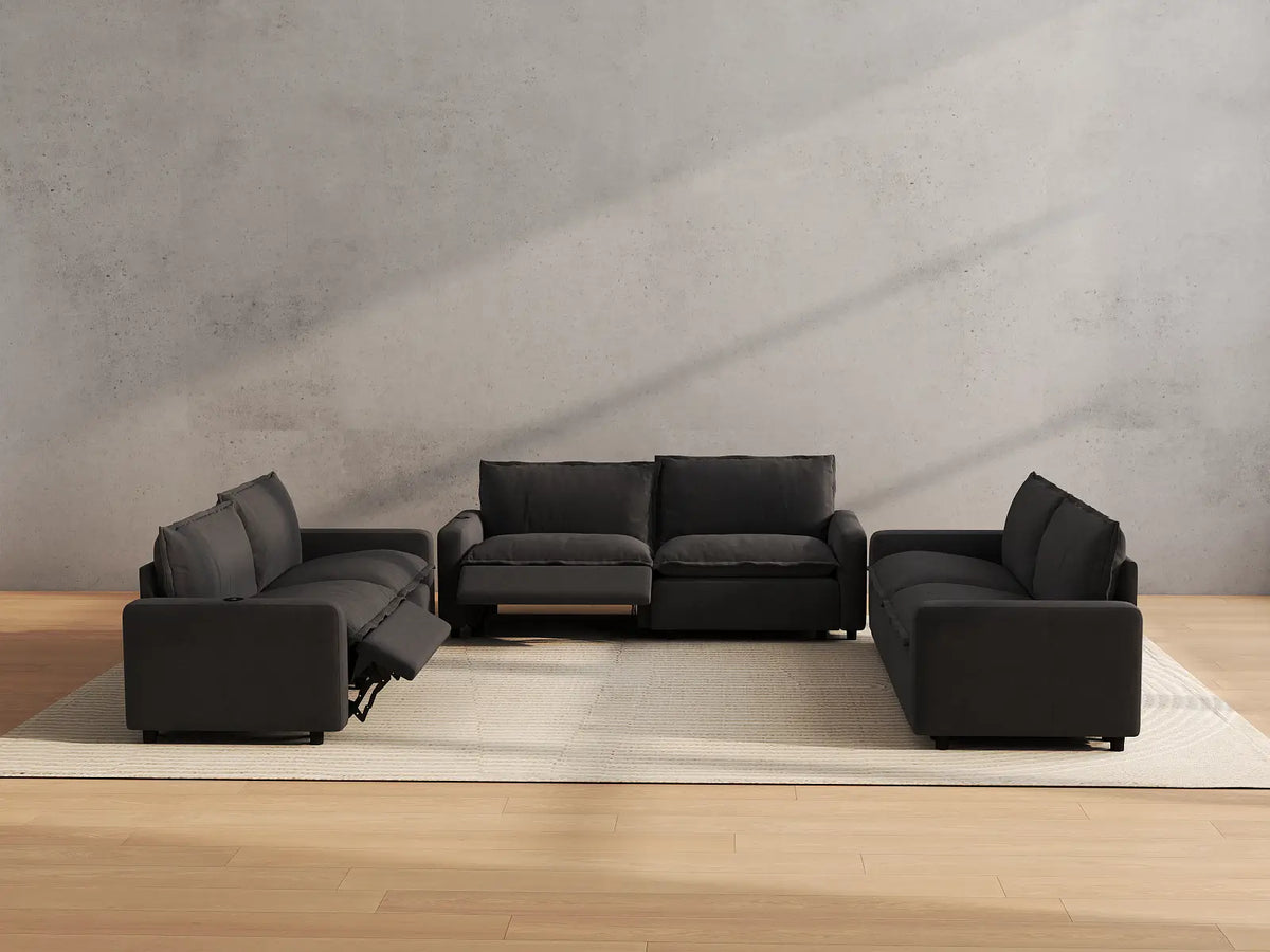 Modular Cero Reclining Sectionals | 6-Piece Grey Linen Large Space U-Shaped Sectionals 6-Seater