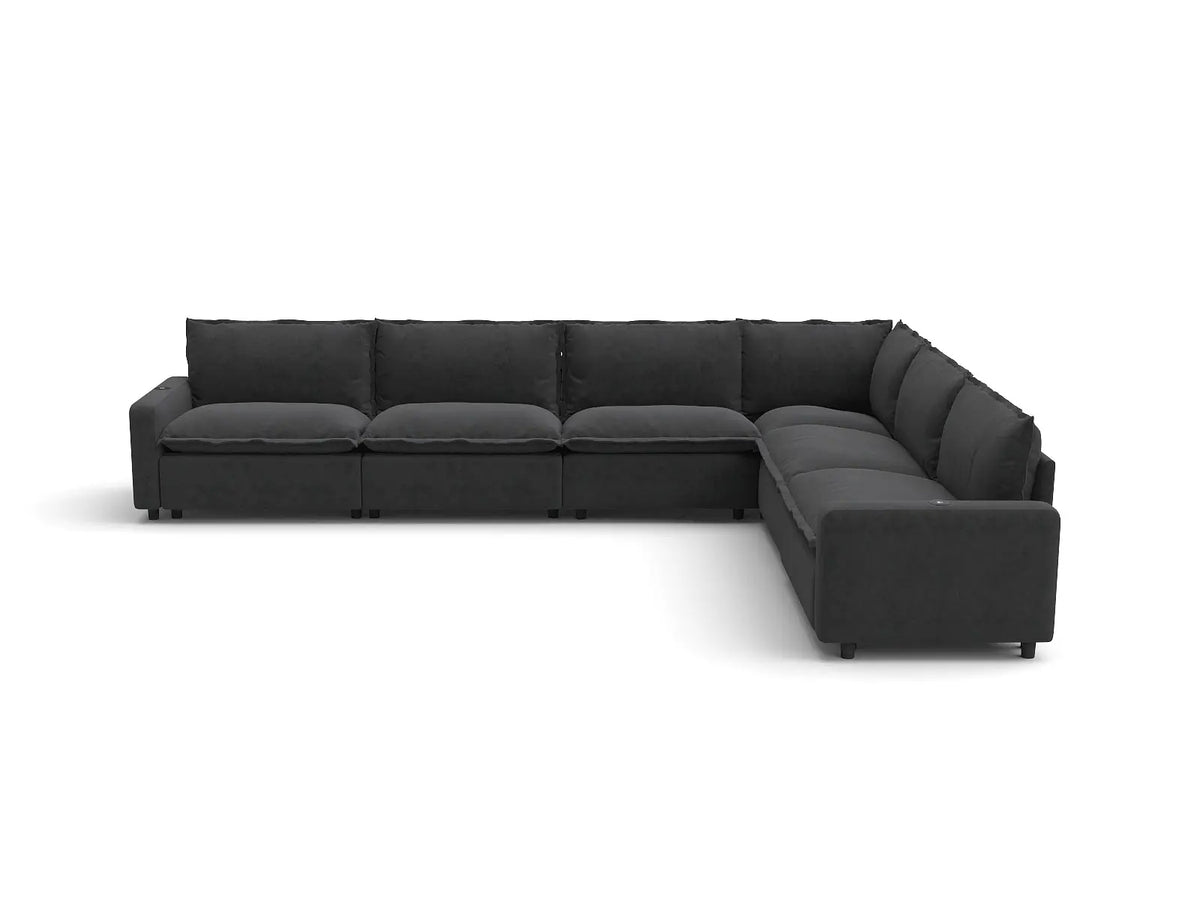 Modular Cero Reclining Sectionals | 6-Piece Grey Linen Large Space V-Shaped Sectionals 6-Seater