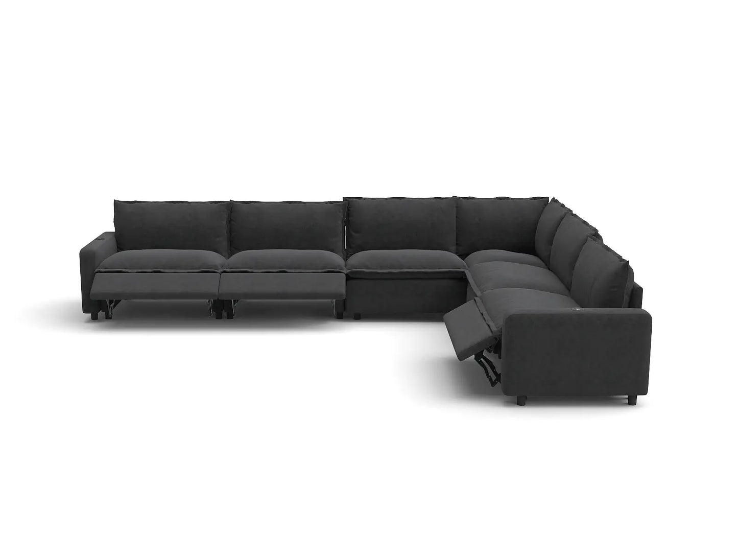 Modular Cero Reclining Sectionals | 6-Piece Grey Linen Large Space V-Shaped Sectionals 6-Seater
