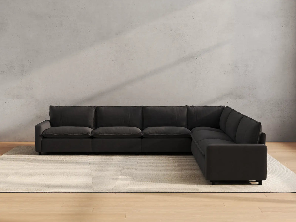 Modular Cero Modular Sectionals | 6-Piece Grey Linen Large Space V-Shaped Sectionals 6-Seater