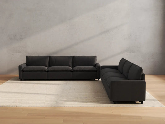 Modular Cero Modular Sectionals | 6-Piece Grey Linen Large Space V-Shaped Sectionals 6-Seater