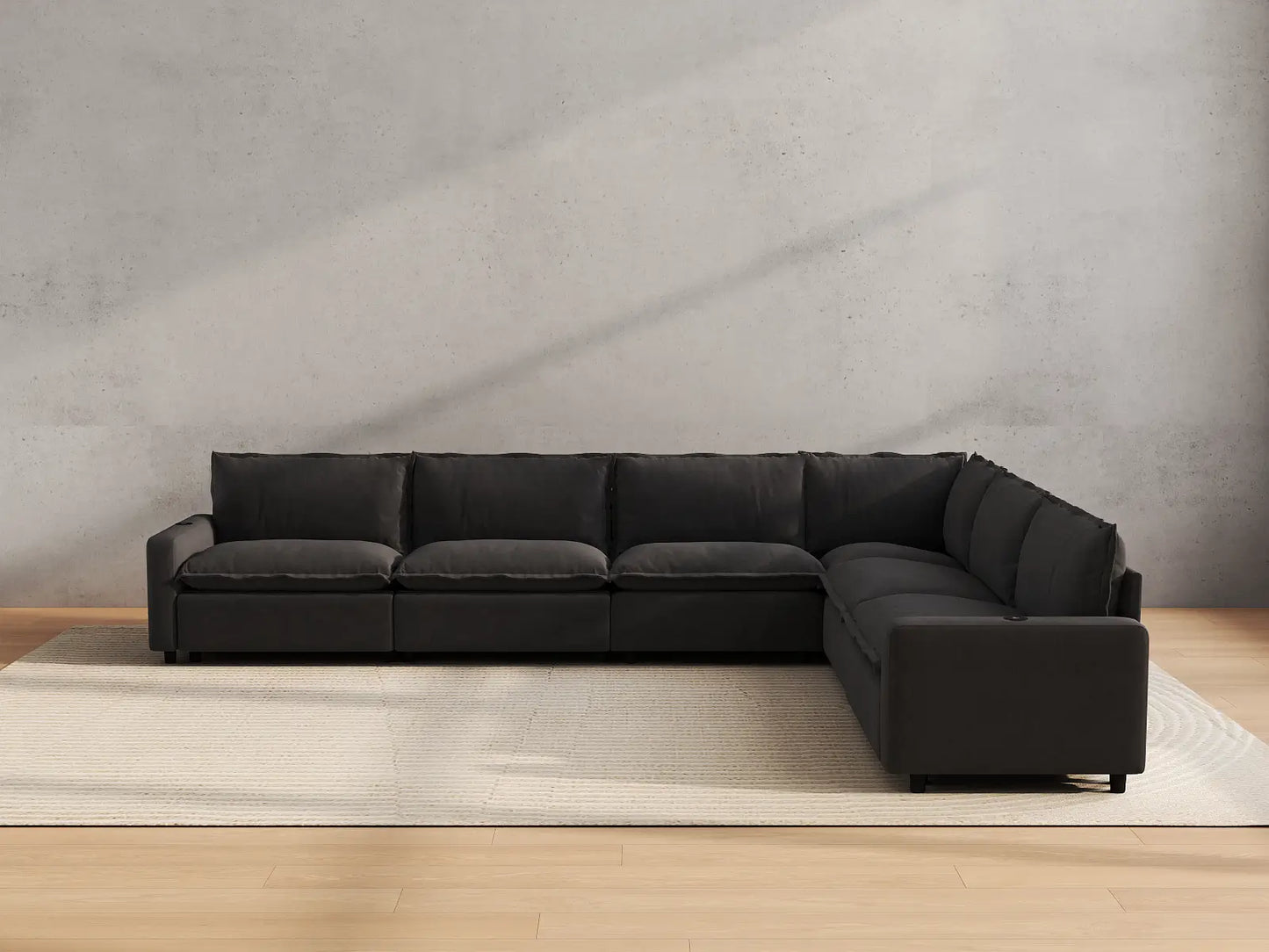 Modular Cero Reclining Sectionals | 6-Piece Grey Linen Large Space V-Shaped Sectionals 6-Seater