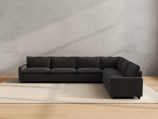Modular Cero Reclining Sectionals | 6-Piece Grey Linen Large Space V-Shaped Sectionals 6-Seater