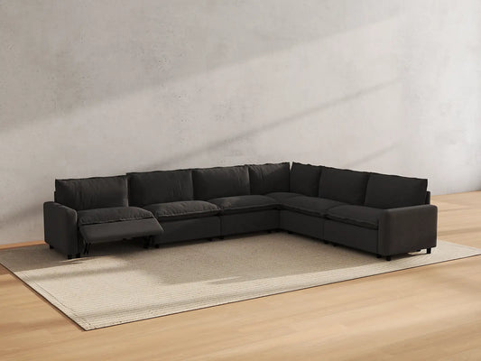 Modular Cero Reclining Sectionals | 6-Piece Grey Linen Large Space V-Shaped Sectionals 6-Seater
