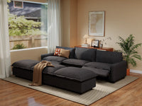 Modular Cero Reclining Sectionals | 6-Piece Grey Linen Open Plan Pit Sectionals 3-Seater with 3-Ottomans