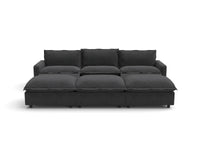 Modular Cero Reclining Sectionals | 6-Piece Grey Linen Open Plan Pit Sectionals 3-Seater with 3-Ottomans
