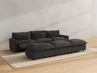 Modular Cero Reclining Sectionals | 6-Piece Grey Linen Open Plan Pit Sectionals 3-Seater with 3-Ottomans