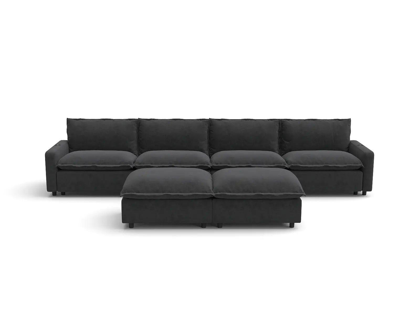 Modular Cero Reclining Sectionals | 6-Piece Grey Linen Open Plan Sofa Sets 4-Seater with 2-Ottomans