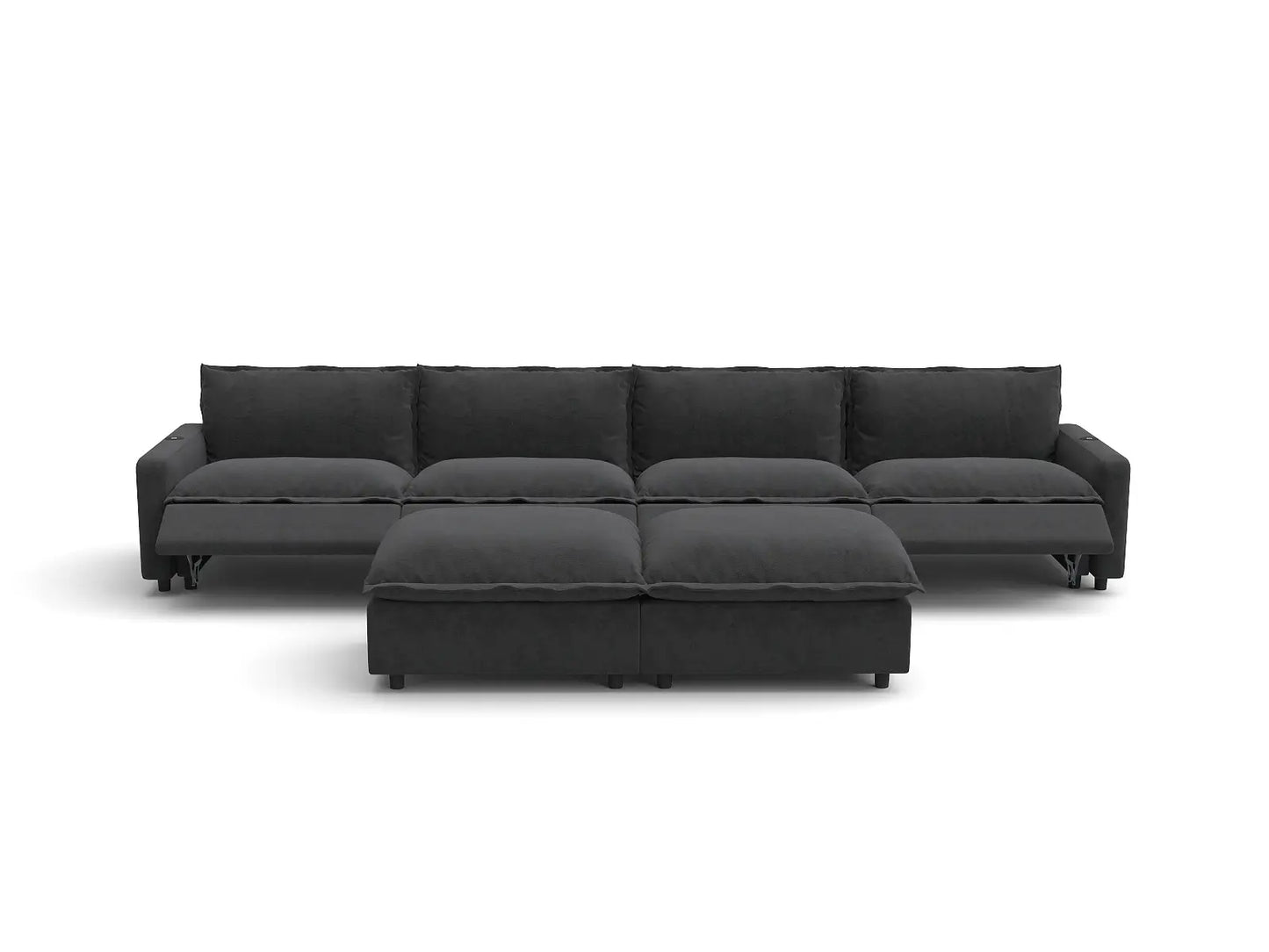 Modular Cero Reclining Sectionals | 6-Piece Grey Linen Open Plan Sofa Sets 4-Seater with 2-Ottomans