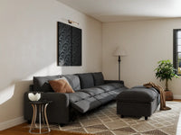 Modular Cero Reclining Sectionals | 6-Piece Grey Linen Open Plan Sofa Sets 4-Seater with 2-Ottomans