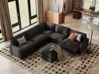 Modular Cero Sofa Set Recliner | 6-Piece Grey Linen Open Plan Sofa Sets 5-Seater with 1-Ottoman