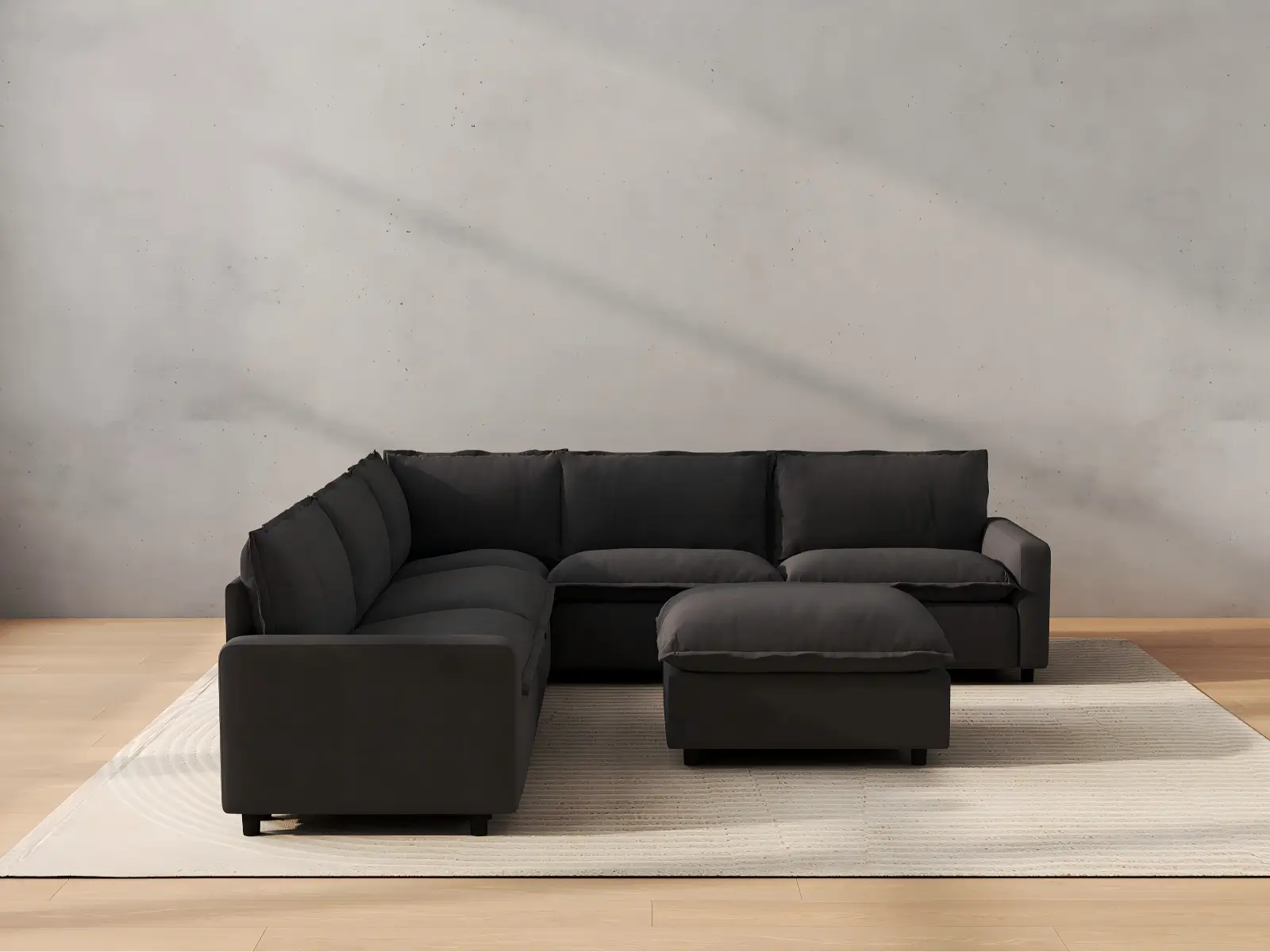 Modular Cero Modular Sectional with Chaise | 6-Piece Grey Linen Open Plan Sofa Sets 5-Seater with 1-Ottoman