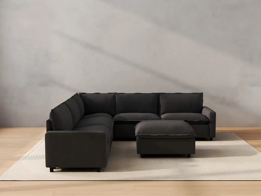 Modular Cero Modular Sectionals | 6-Piece Grey Linen Open Plan Sofa Sets 5-Seater with 1-Ottoman