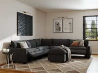 Modular Cero Reclining Sectionals | 6-Piece Grey Linen Open Plan Sofa Sets 5-Seater with 1-Ottoman