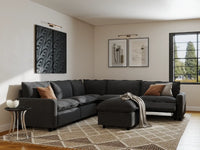 Modular Cero Sofa Set Recliner | 6-Piece Grey Linen Open Plan Sofa Sets 5-Seater with 1-Ottoman