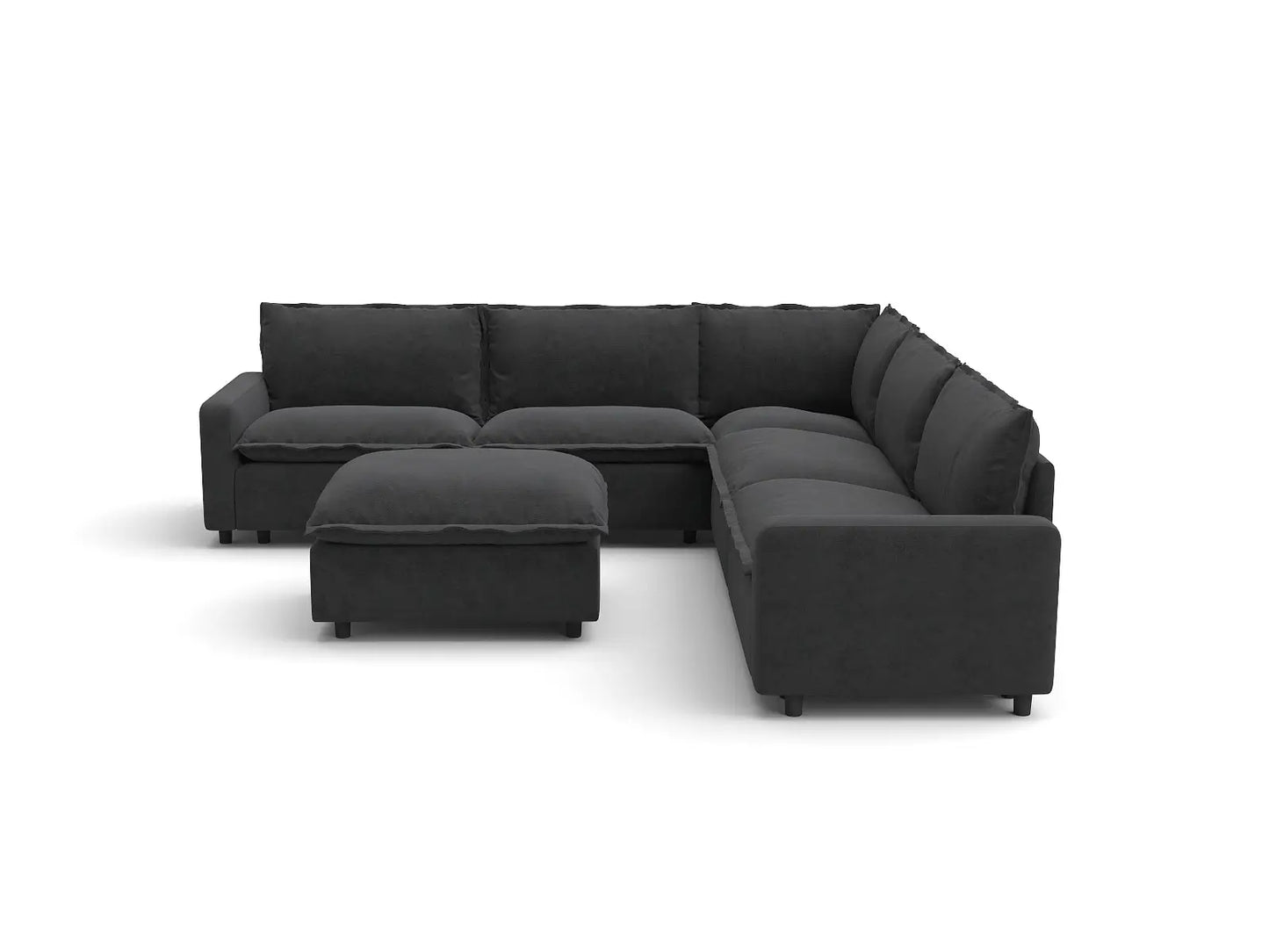 Modular Cero Modular Sectional with Chaise | 6-Piece Grey Linen Open Plan Sofa Sets 5-Seater with 1-Ottoman