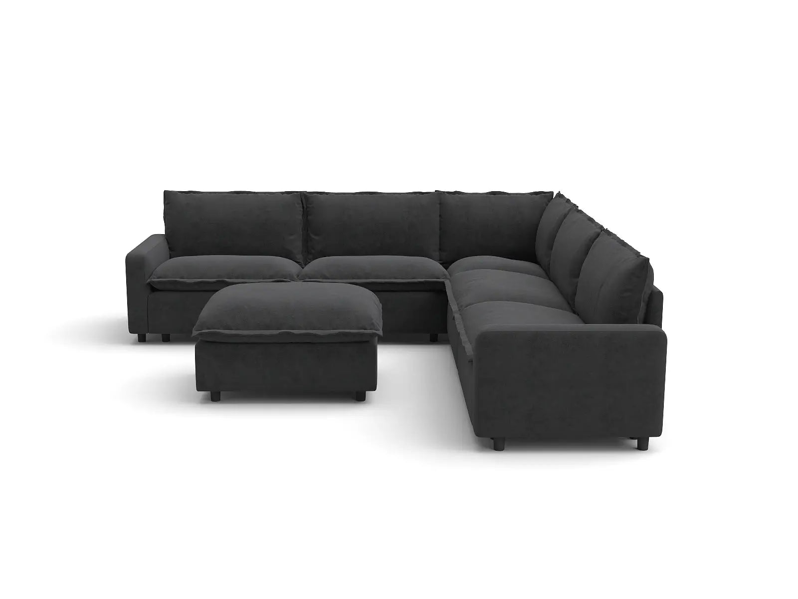 Modular Cero Modular Sectional with Chaise | 6-Piece Grey Linen Open Plan Sofa Sets 5-Seater with 1-Ottoman