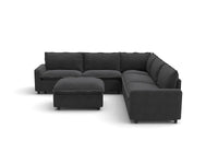 Modular Cero Modular Sectional with Chaise | 6-Piece Grey Linen Open Plan Sofa Sets 5-Seater with 1-Ottoman