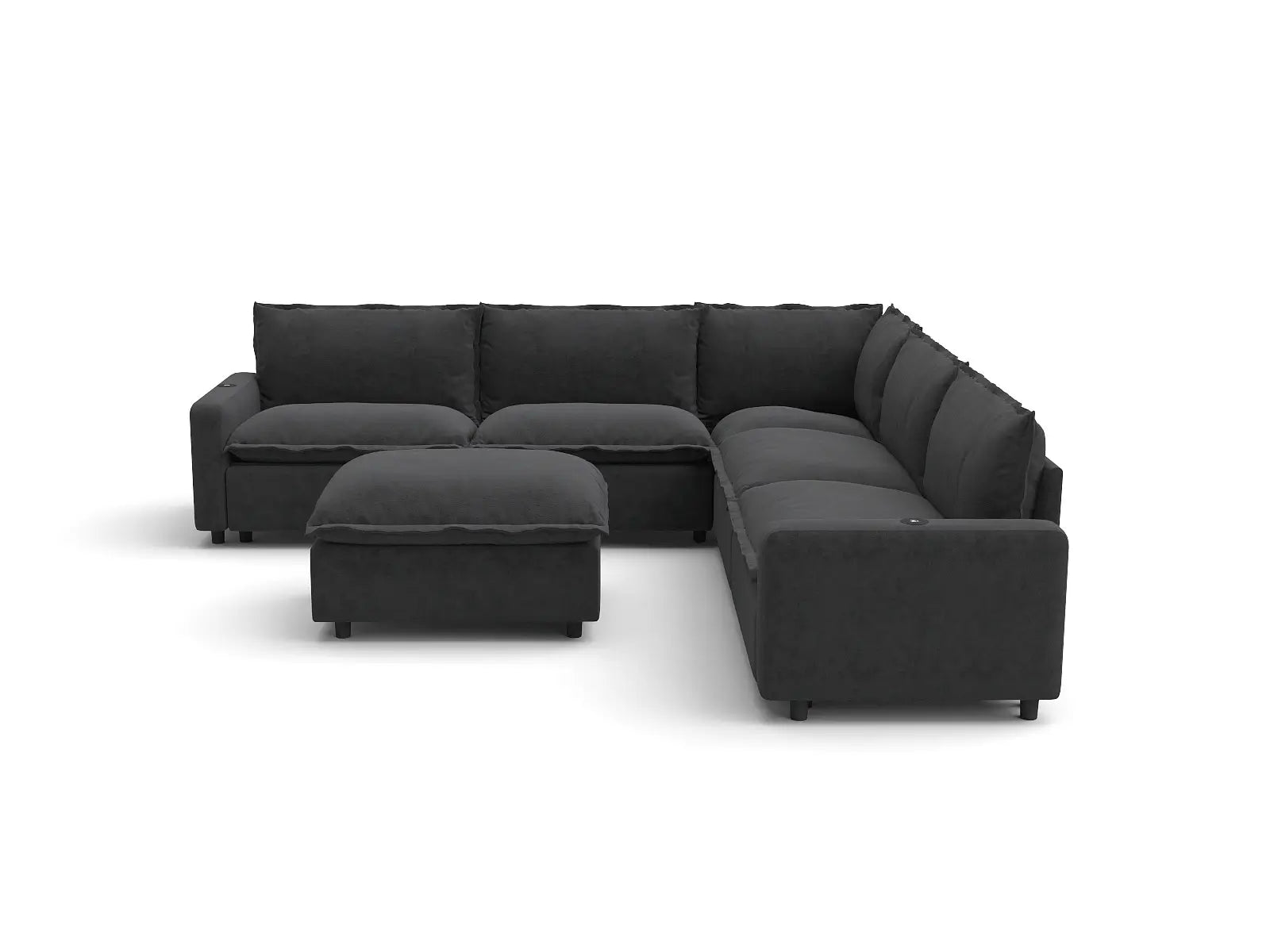 Modular Cero Reclining Sectionals | 6-Piece Grey Linen Open Plan Sofa Sets 5-Seater with 1-Ottoman