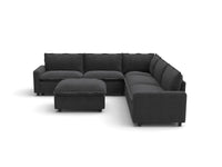 Modular Cero Reclining Sectionals | 6-Piece Grey Linen Open Plan Sofa Sets 5-Seater with 1-Ottoman