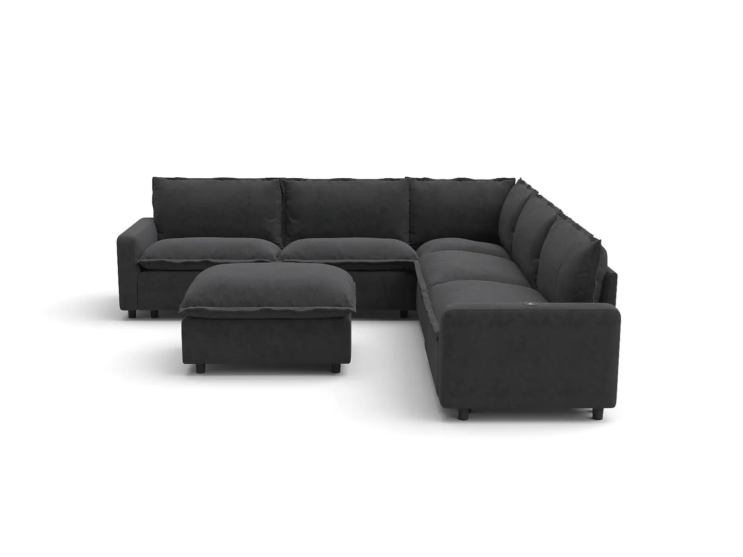 Modular Cero Sofa Set Recliner | 6-Piece Grey Linen Open Plan Sofa Sets 5-Seater with 1-Ottoman