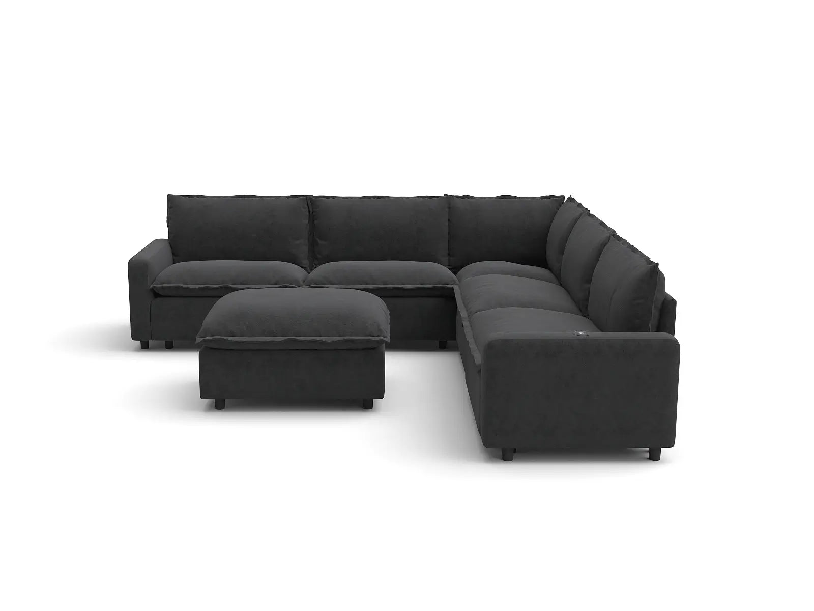 Modular Cero Sofa Set Recliner | 6-Piece Grey Linen Open Plan Sofa Sets 5-Seater with 1-Ottoman