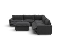 Modular Cero Reclining Sectionals | 6-Piece Grey Linen Open Plan Sofa Sets 5-Seater with 1-Ottoman