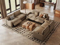 Modular Cero Reclining Sectionals | 6-Piece Khaki Linen Grand Estate U-Shaped Sectionals 6-Seater