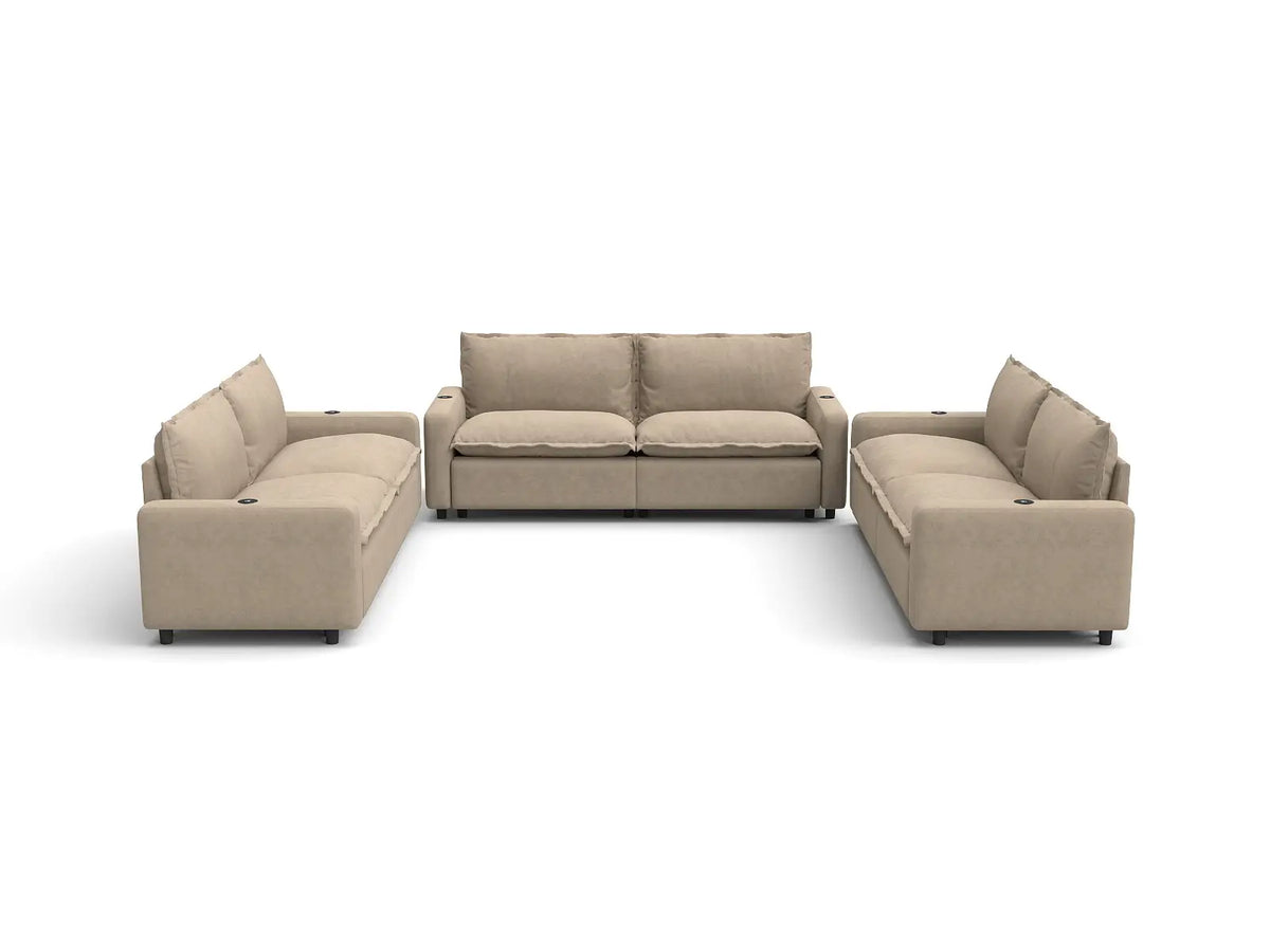 Modular Cero Reclining Sectionals | 6-Piece Khaki Linen Grand Estate U-Shaped Sectionals 6-Seater