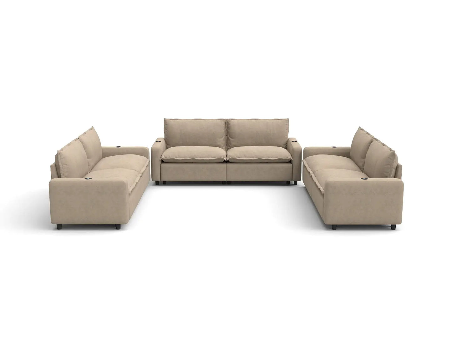 Modular Cero Reclining Sectionals | 6-Piece Khaki Linen Grand Estate U-Shaped Sectionals 6-Seater
