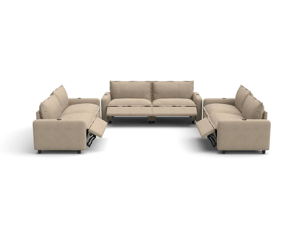 Modular Cero Reclining Sectionals | 6-Piece Khaki Linen Grand Estate U-Shaped Sectionals 6-Seater