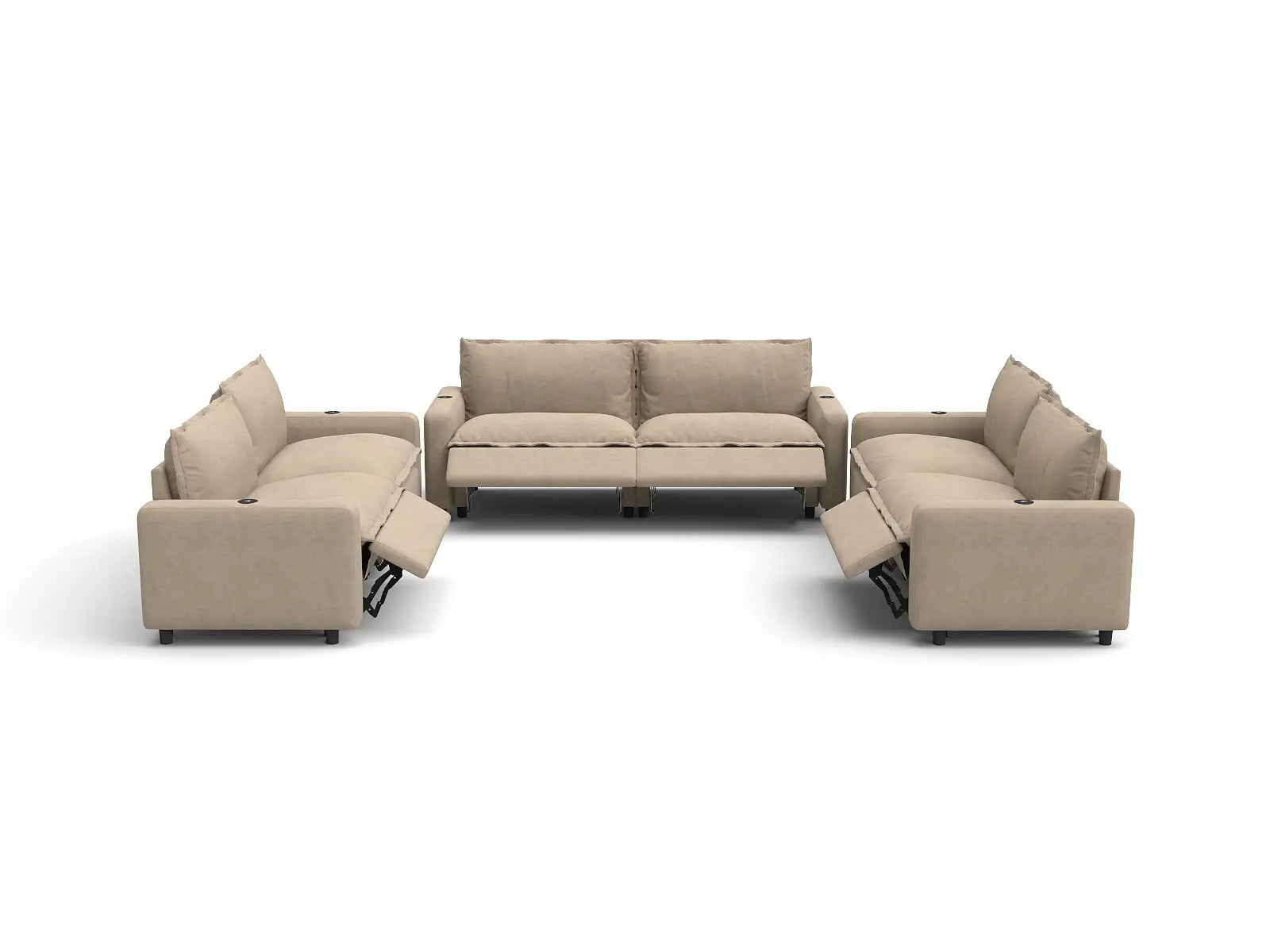 Modular Cero U Shaped Sectional Recliner | 6-Piece Khaki Linen Grand Estate U-Shaped Sectionals 6-Seater