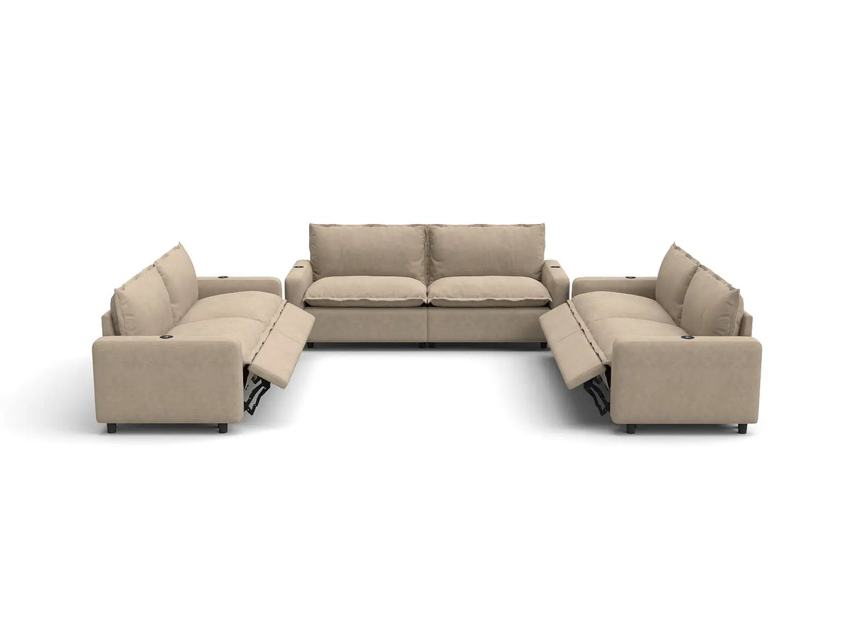 Modular Cero Reclining Sectionals | 6-Piece Khaki Linen Grand Estate U-Shaped Sectionals 6-Seater